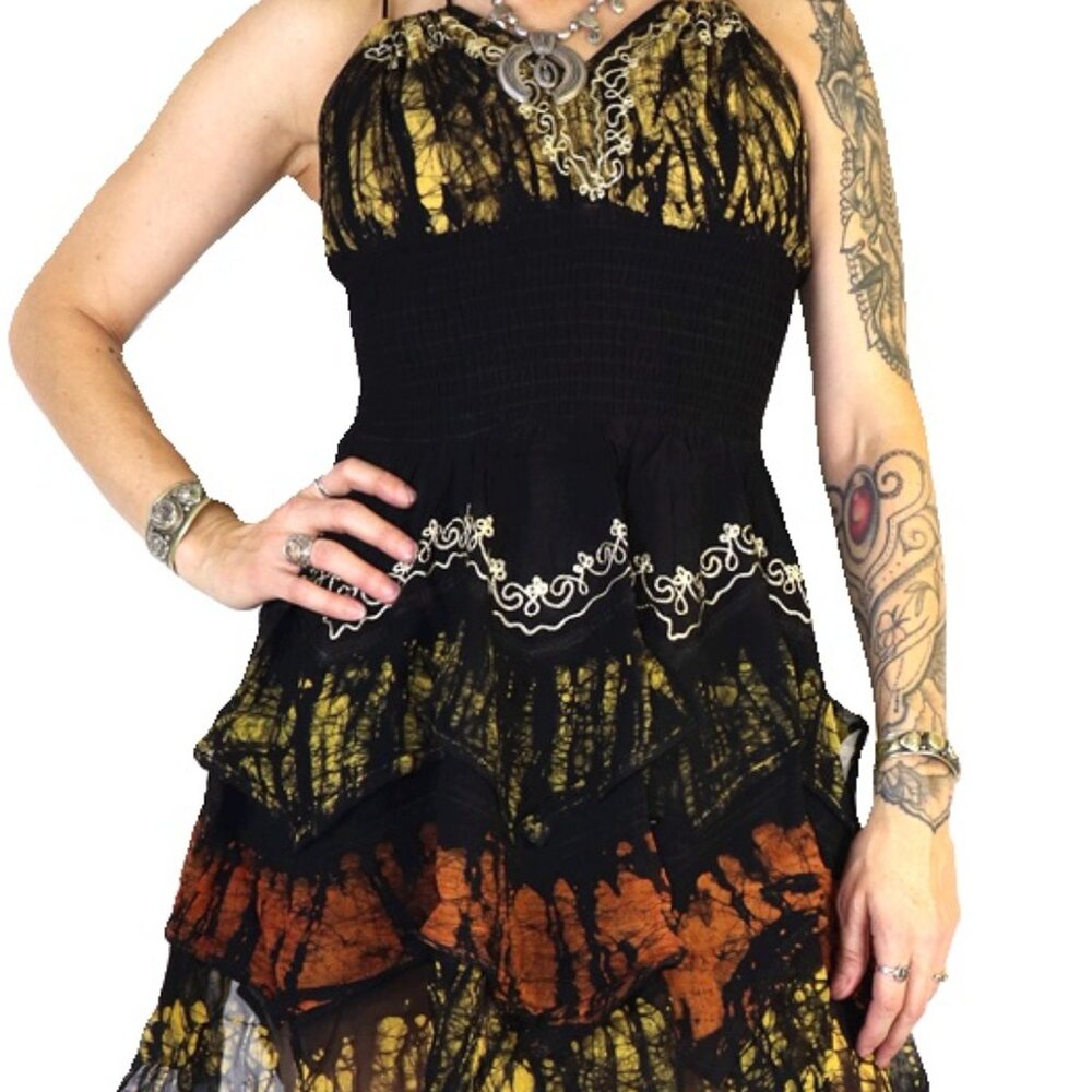 Layered Asmi Yellow Orange Boho Hippie Party Dress